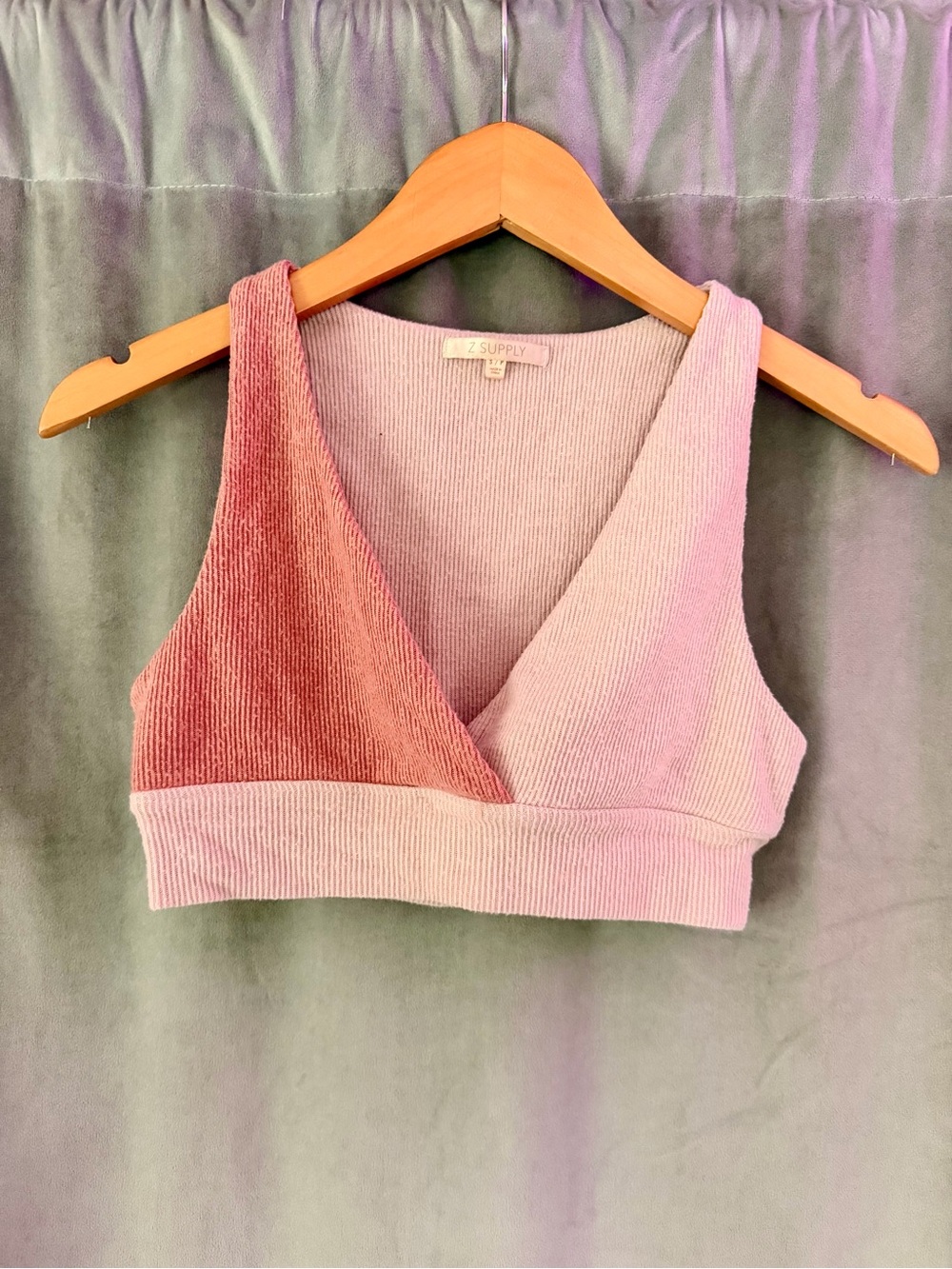 Z Supply Two-Tone Pink Ribbed Wrap Bralette